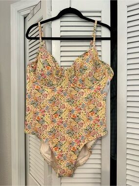 Old Navy Floral One-Piece Swimsuit in Yellow Multicolor